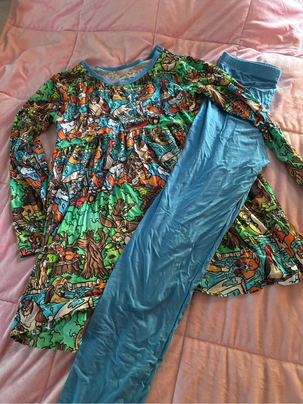 Disney Fox and the Hound Kids Woodland Character Peplum Set in Blue & Green